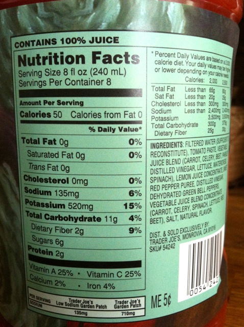 v8 juice ingredients