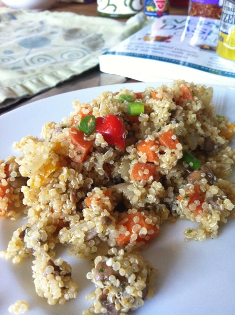 Quinoa with Mixed Veggies and Cilantro Peanut Pesto