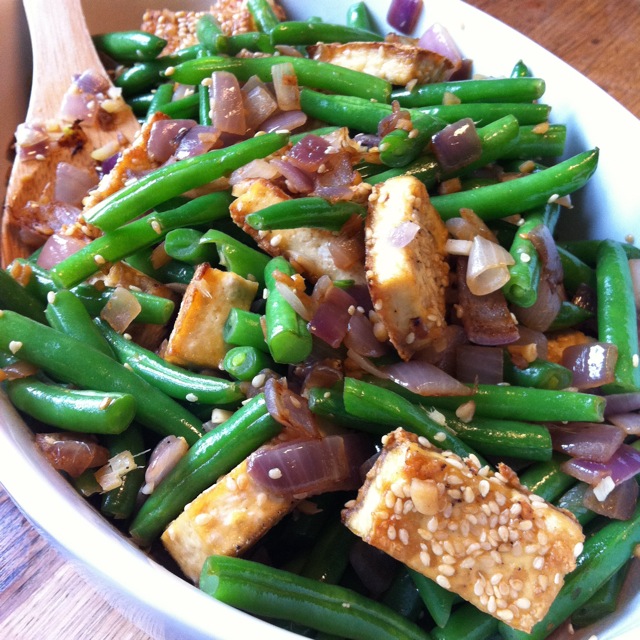 Sesame Tofu with Sauteed Green Beans