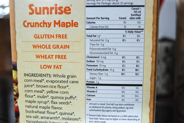Nutrition Facts: Sunrise Crunchy Maple