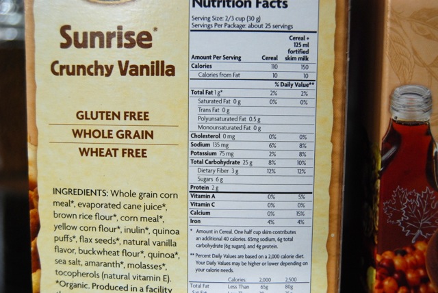Nutrition Facts: Sunrise Crunchy Vanilla